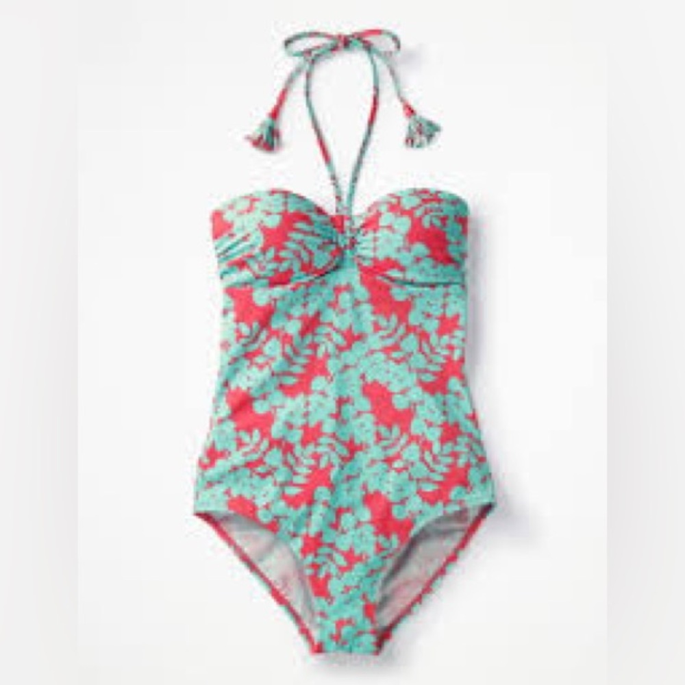Bodes rinella bandeau style swimsuit size 4 one piece modest pink blue floral